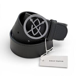 NWT Daily Paper Nebuc Leather Shield Belt Mens OS Black $98 | Luxury Streetwear